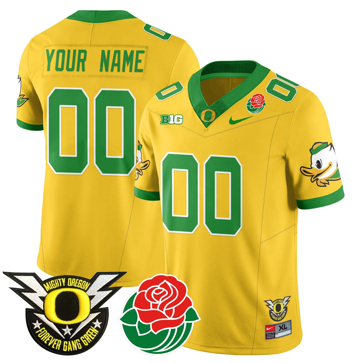 Custom Name/Gender Oregon Ducks 2024 Rose Bowl Jersey N1 - All Stitched 412VTHNJS003