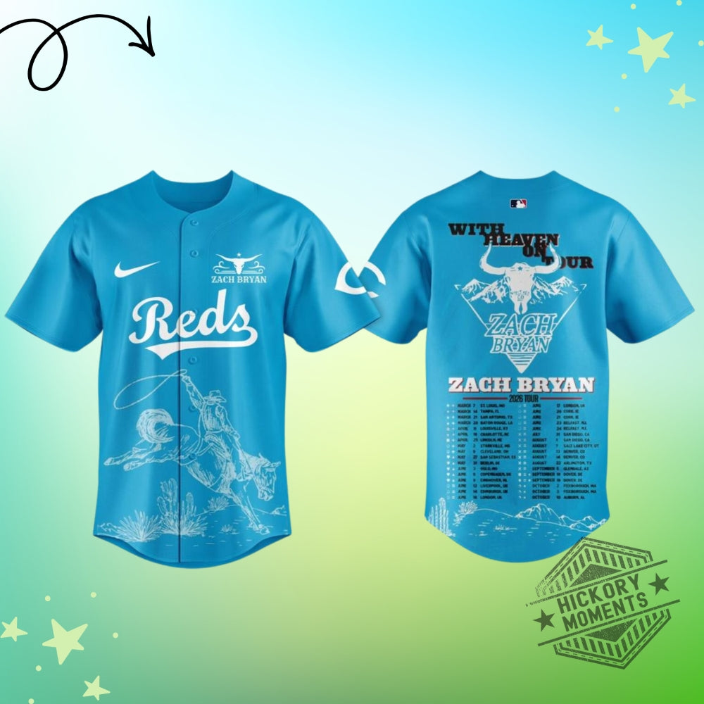 Cincinnati Reds Zach Bryan With Heaven On Tour 2026 Blue Baseball Jersey