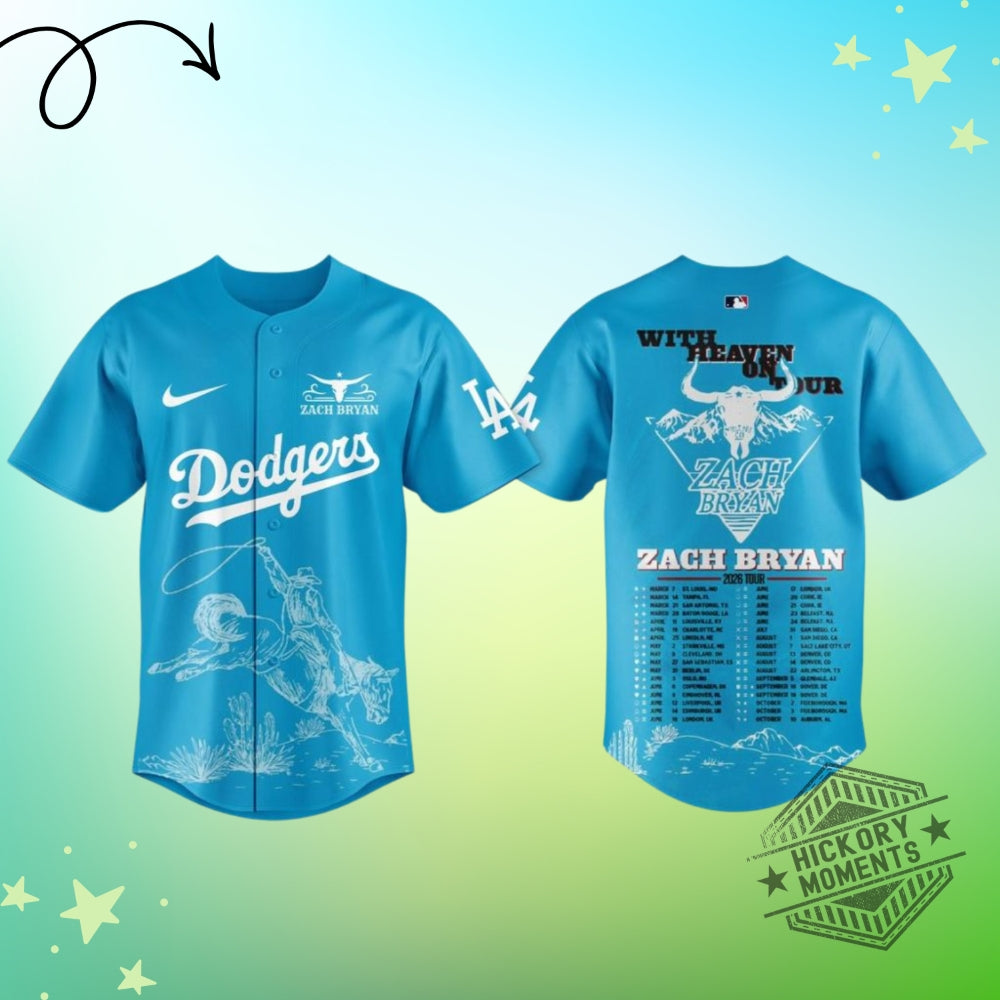 Los Angeles Dodgers Zach Bryan With Heaven On Tour 2026 Blue Baseball Jersey
