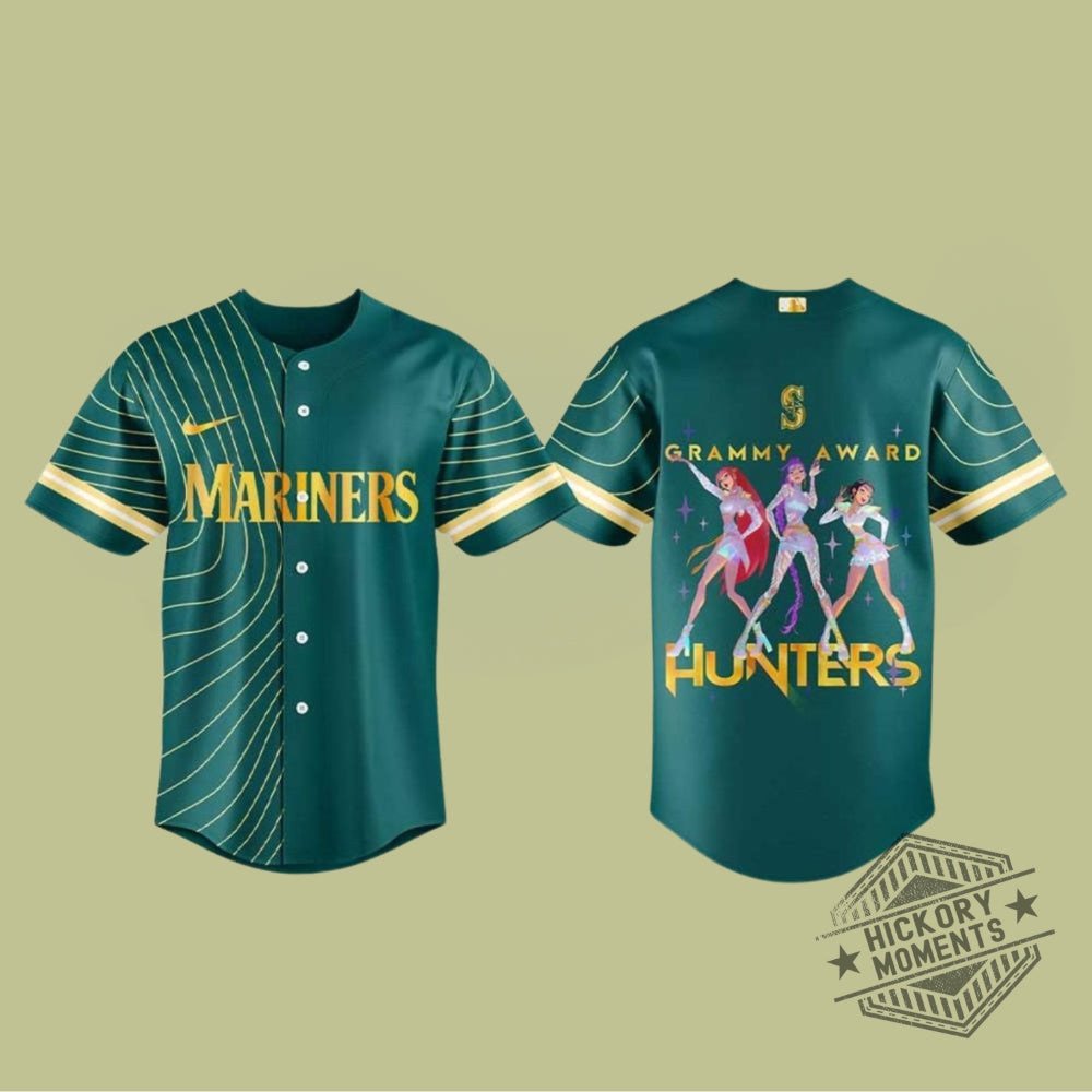 Seattle Mariners X Kpop Demon Hunters 2026 Grammys Personalized Green Baseball Jersey