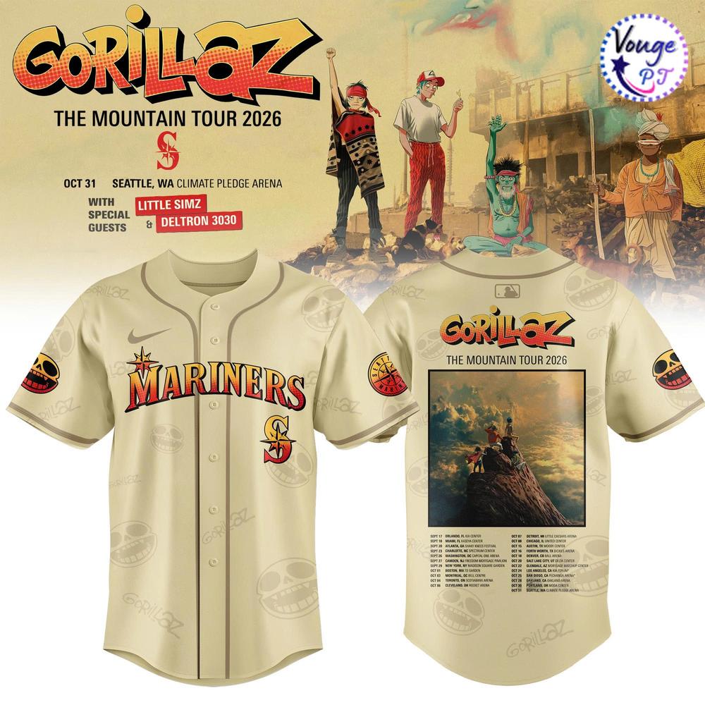 Seattle Mariners x Gorillaz The Mountain Tour 2026 Baseball Jersey