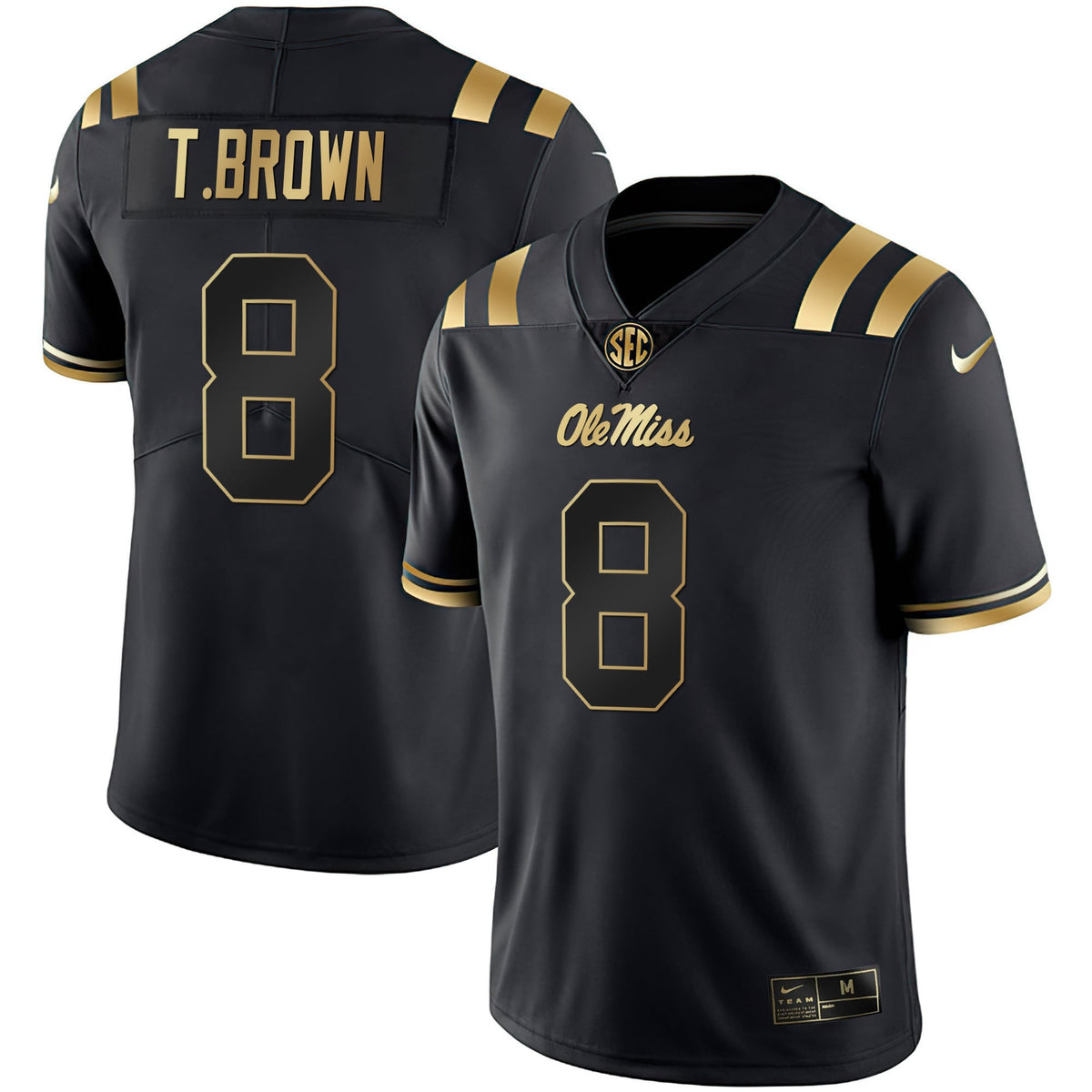 Men's Ole Miss Rebels Black Limited & Gold Vapor Jersey - All Stitched