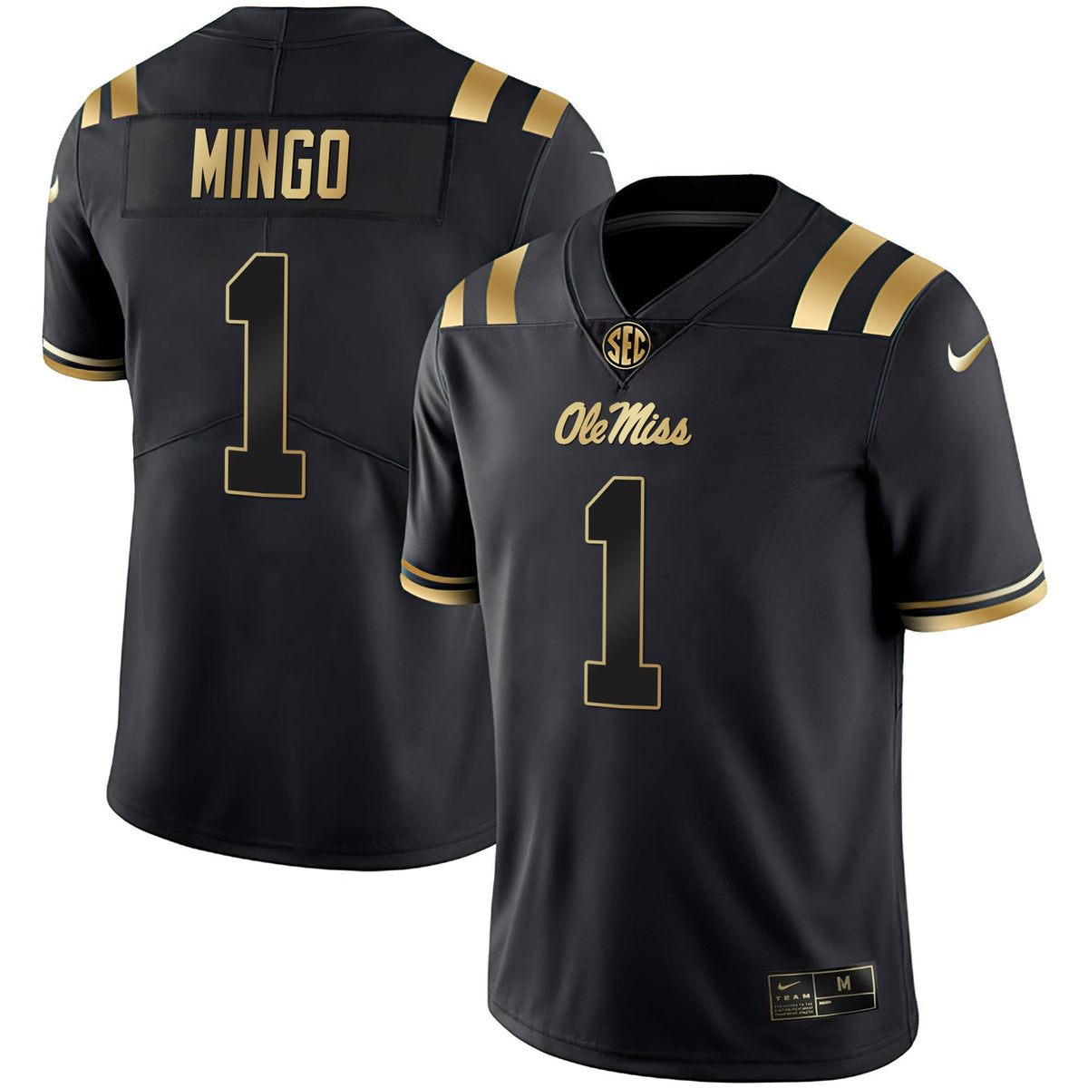 Men's Ole Miss Rebels Black Limited & Gold Vapor Jersey - All Stitched