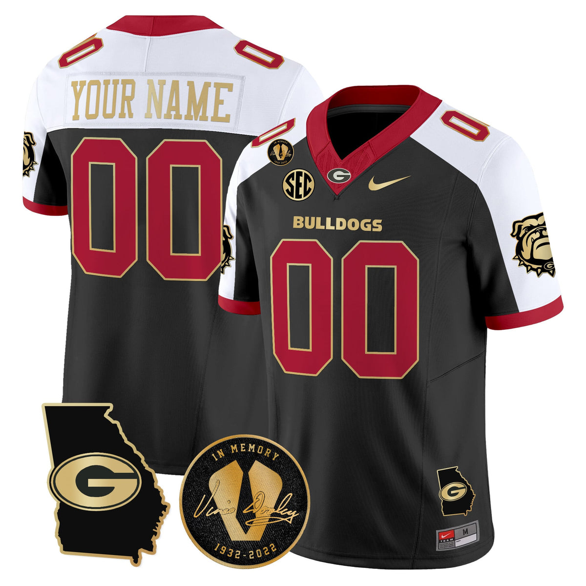 Georgia Bulldogs 2025 Georgia Map & Vince Dooley Patch Vapor Limited Custom Jersey - All Stitched