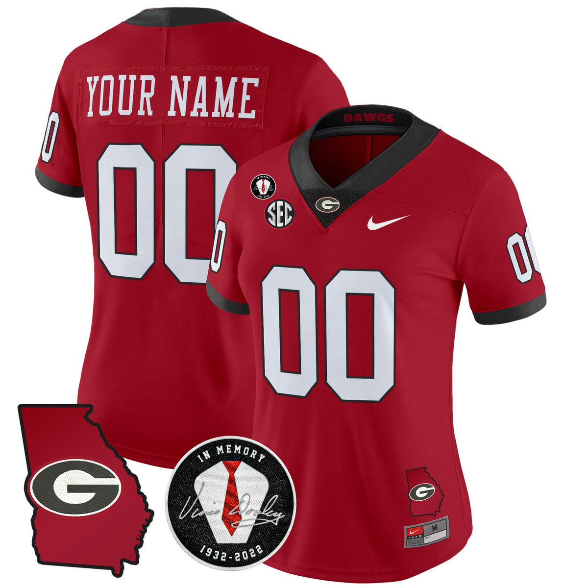 Georgia Bulldogs 2025 Georgia Map & Vince Dooley Patch Vapor Limited Custom Jersey - All Stitched
