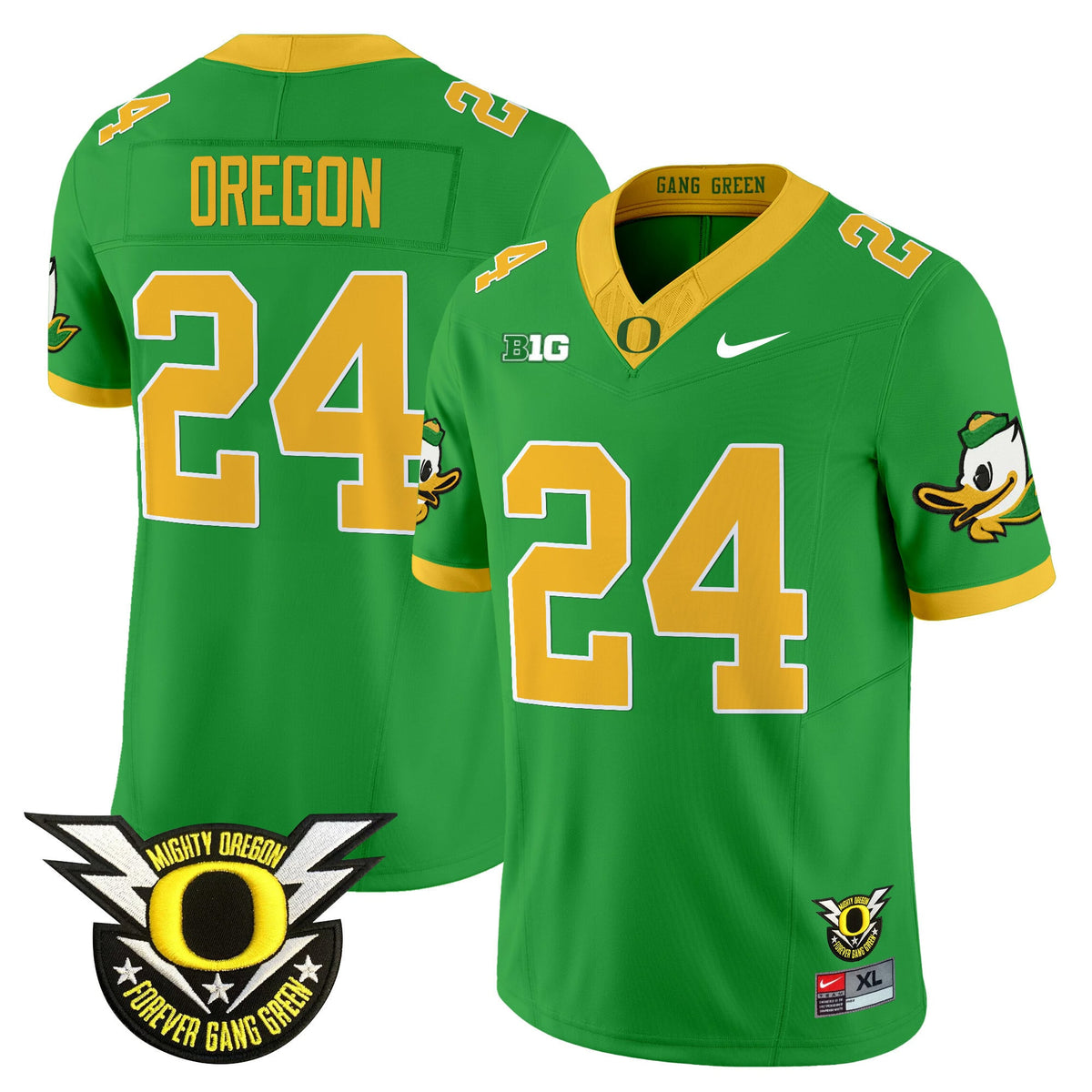 Men's Oregon Ducks 2024 Forever Gang Green & BIG Patch Vapor Limited Jersey - All Stitched
