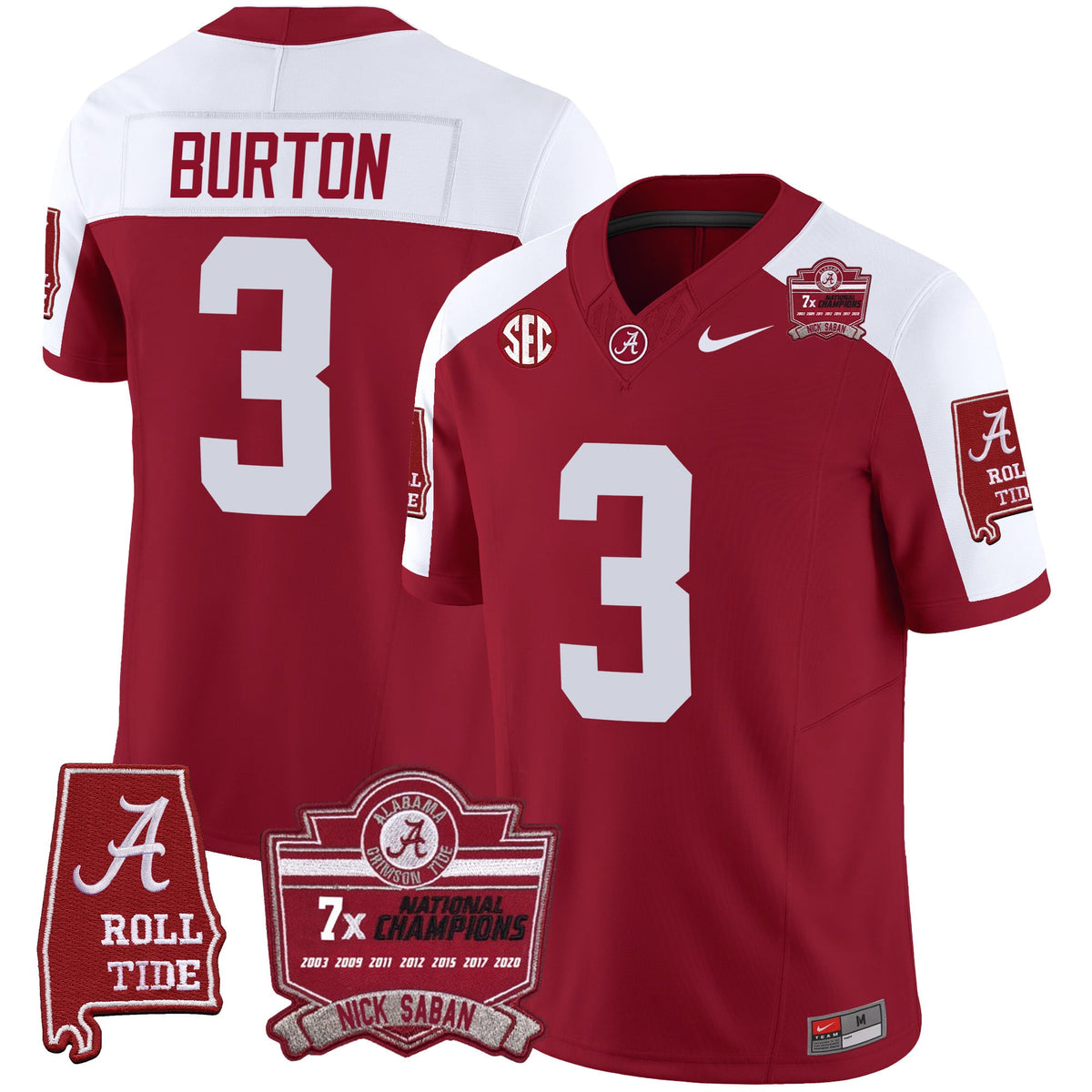 Men's Alabama Crimson Tide Nick Saban 7x Champions Patch Vapor Jersey - All Stitched