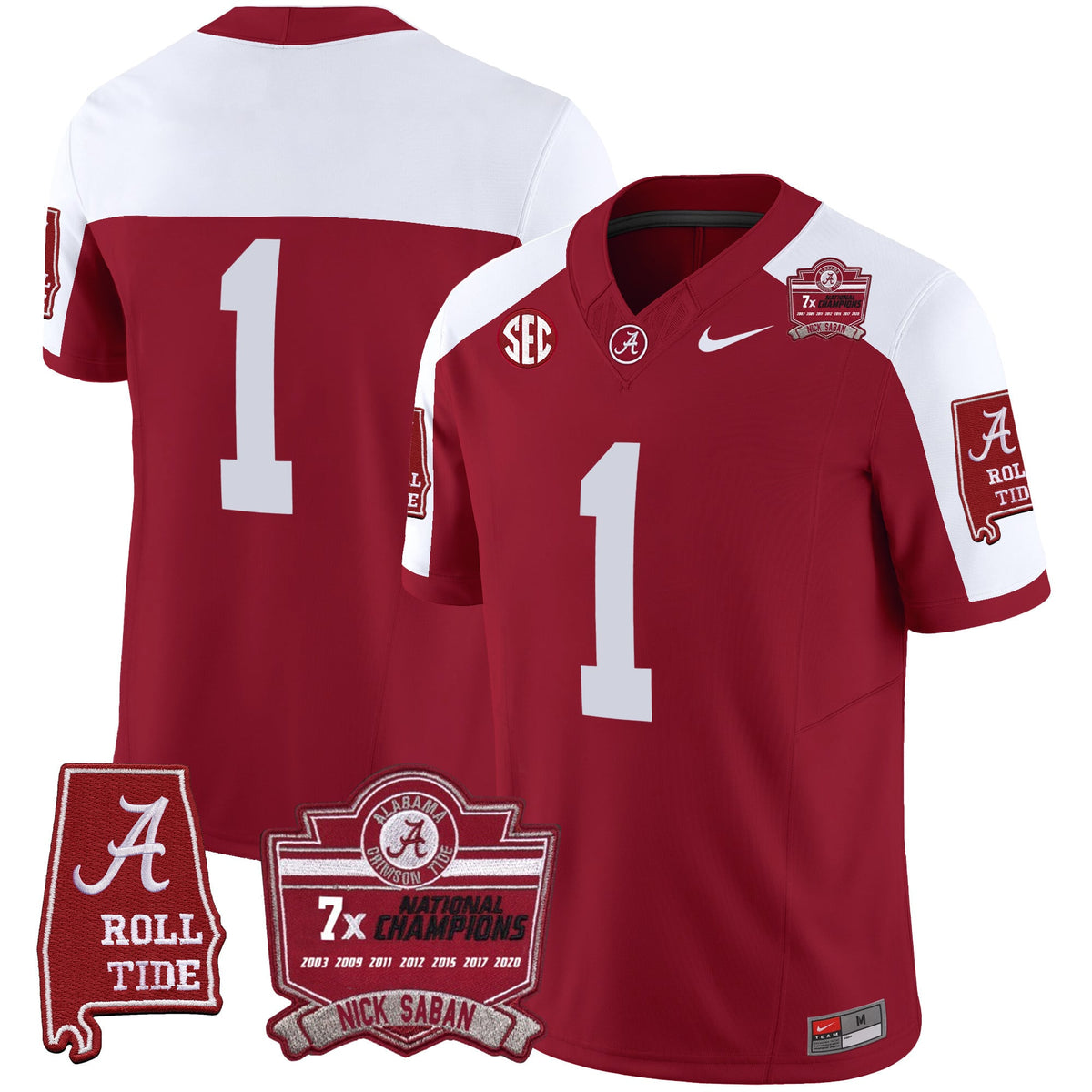 Men's Alabama Crimson Tide Nick Saban 7x Champions Patch Vapor Jersey - All Stitched