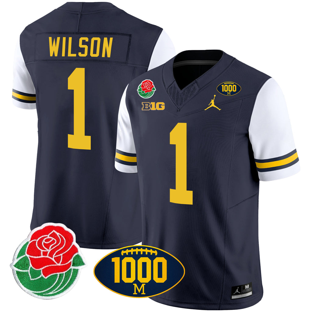 Men's Michigan Wolverines Rose Bowl & 1000 Wins Patch Vapor Jersey - All Stitched