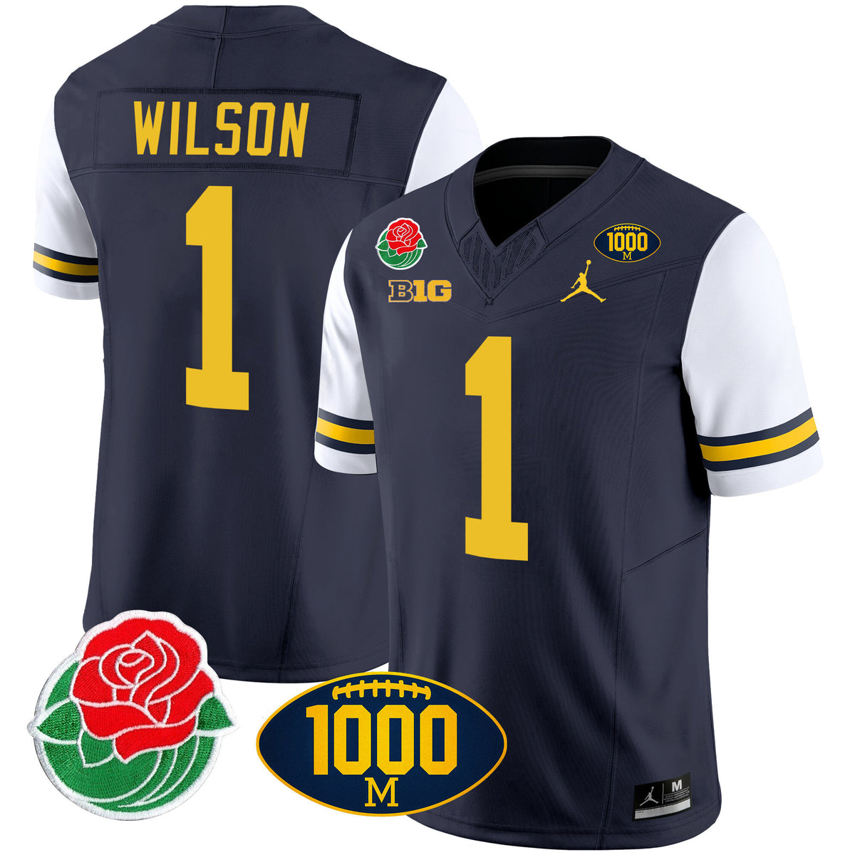 Men's Michigan Wolverines Rose Bowl & 1000 Wins Patch Vapor Jersey - All Stitched