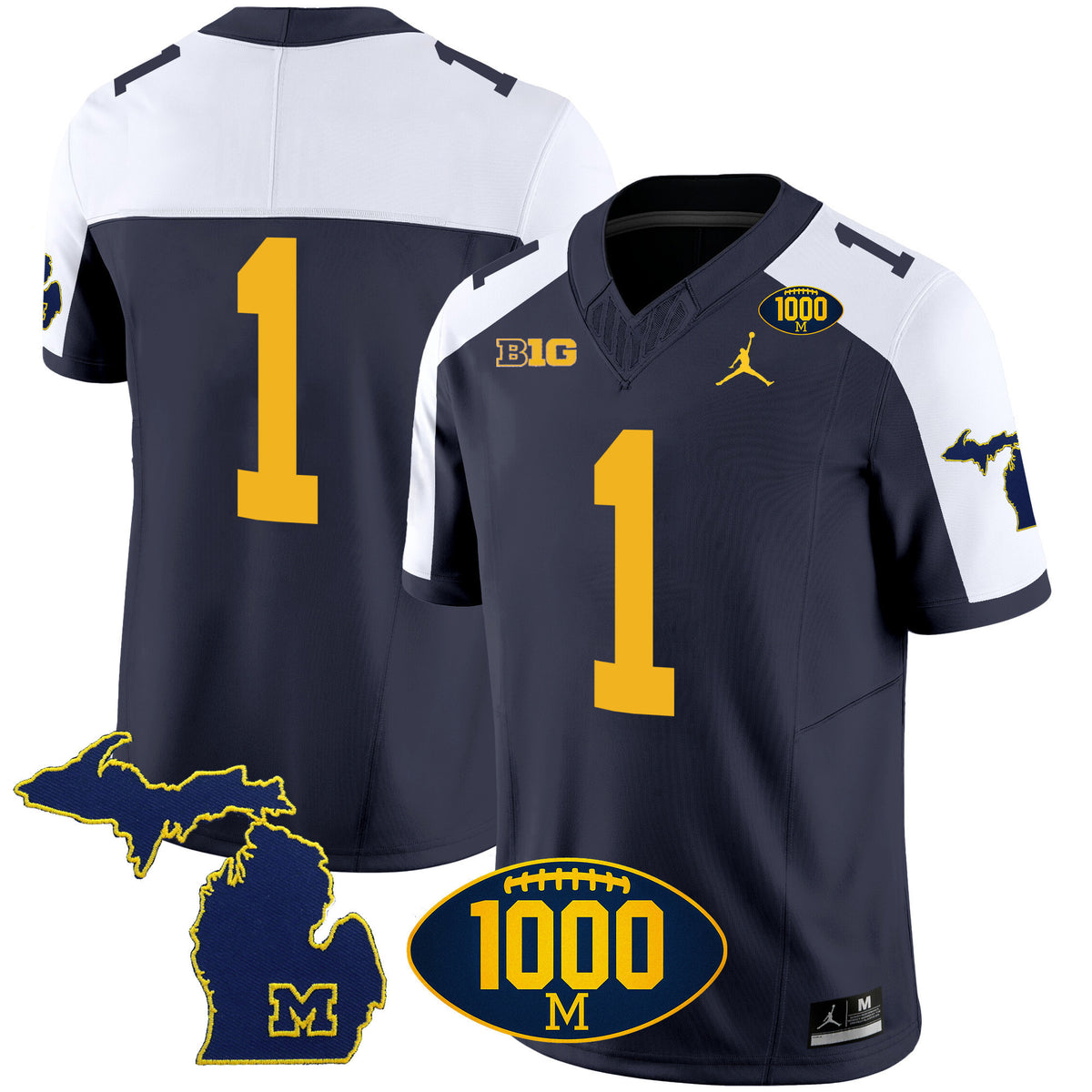 Men's Michigan Wolverines 1000 Wins Patch Vapor Jersey V3 - All Stitched
