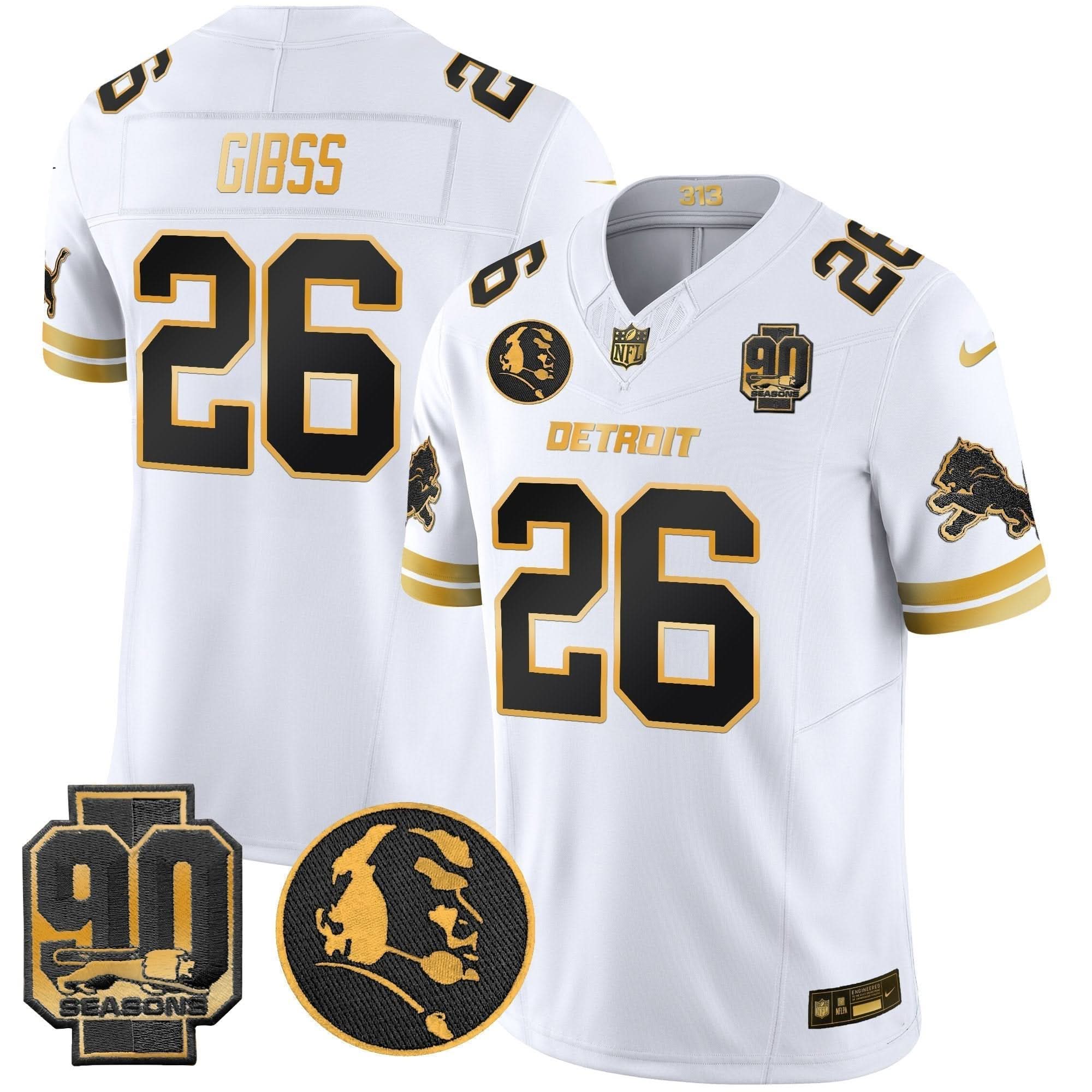 Detroit Lions 2024 90th & John Madden Patch Gold Vapor Limited Jersey V2 - All Stitched