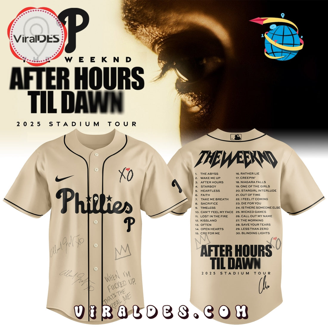 Philadelphia Phillies x The Weeknd After Hours Til Dawn Baseball Jersey
