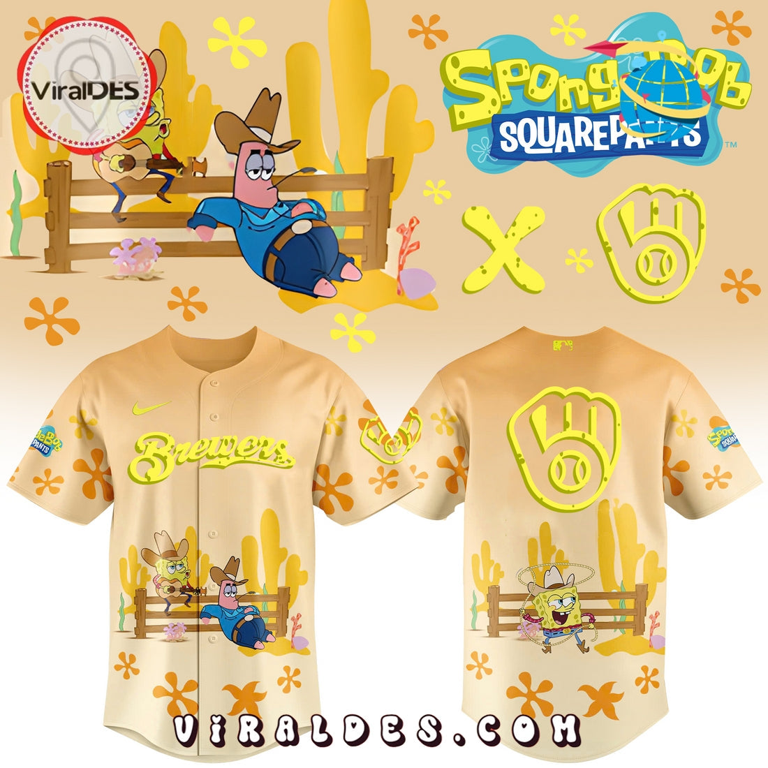 Spongebob Squarepants MLB Milwaukee Brewers Baseball Jersey